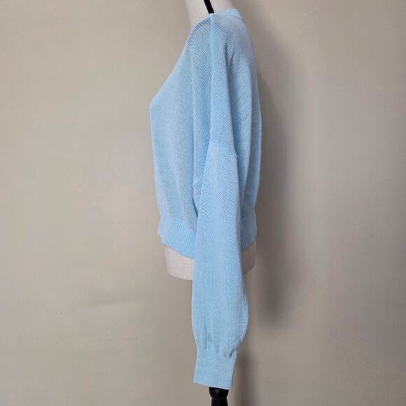 Madewell XL Pullover Cropped Long Sleeve Sweater Crew Neck Loose Knit Blue - Picture 8 of 14